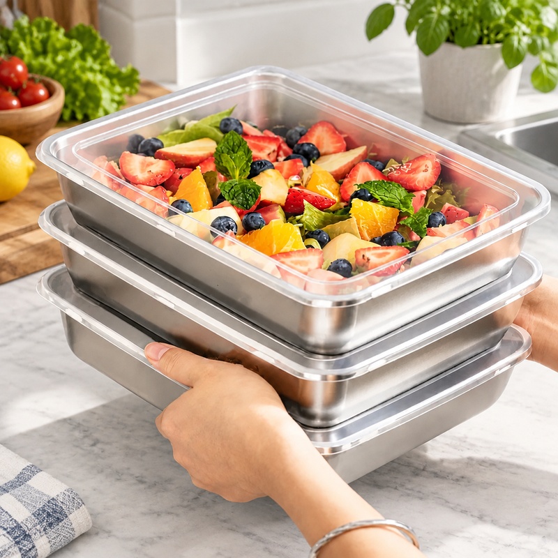Kitchen Gadgets Organizer - 투명 뚜껑이 있는 3개 세트의 스테인리스