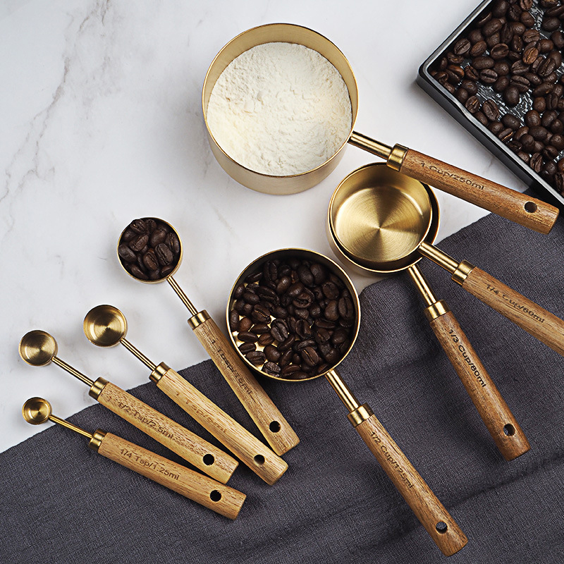 4/8pcs 나무 금 측정 컵과 숟가락 스테인레스 스틸 - Kitchen Gadgets Gold 리뷰 및 가격