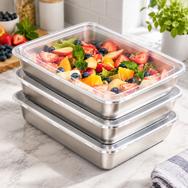 투명 뚜껑이 달린 스테인리스 스틸 식품 보관 용기 3개 - Kitchen Gadgets Organizer 리뷰 및 가격